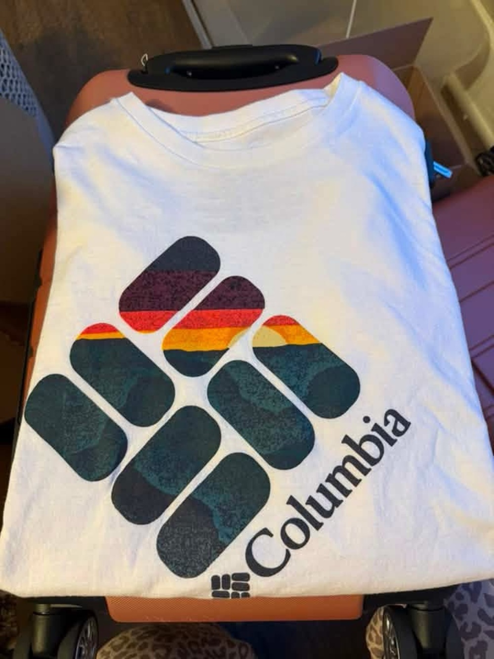 Columbia White Short-Sleeve Tee with Multicolor Stripes